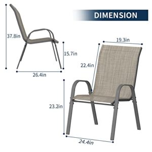 Amopatio Patio Chairs Set of 2, Outdoor Stackable Dining Chairs for All Weather, Breathable Garden Outdoor Furniture for Backyard Deck, Brown