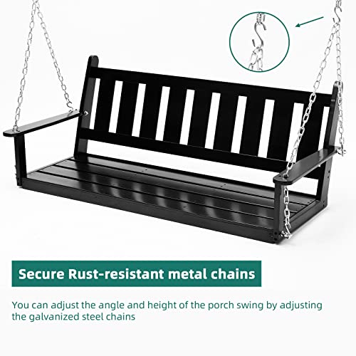 Hanging Porch Swing,Outdoor Porch Swing with Adjustable Chains and Hanging Kit, Heavy Duty 880 LBS, 3 Seat Garden Swing, Swing Bench,Hanging Swing Bench for Backyard Patio Garden(5 FT, Black)
