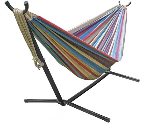 Sorbus 2-Person Luxury Hammock with Steel Stand- Premium Cotton Blend 60" Large Hammock Bed- Heavy Duty 450lbs Portable Hammock w/Carrying Case - for Garden Yard Patio Outdoor Camping Gifts- Washable