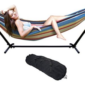 Sorbus 2-Person Luxury Hammock with Steel Stand- Premium Cotton Blend 60" Large Hammock Bed- Heavy Duty 450lbs Portable Hammock w/Carrying Case - for Garden Yard Patio Outdoor Camping Gifts- Washable