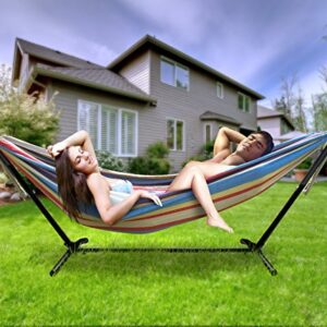 Sorbus 2-Person Luxury Hammock with Steel Stand- Premium Cotton Blend 60" Large Hammock Bed- Heavy Duty 450lbs Portable Hammock w/Carrying Case - for Garden Yard Patio Outdoor Camping Gifts- Washable