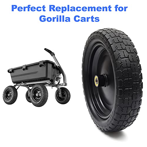 (4-Pack) 13‘’ Tire for Gorilla Cart - Solid Polyurethane Flat-Free Tire and Wheel Assemblies - 3.15” Wide Tires with 5/8 Axle Borehole and 2.1” Hub