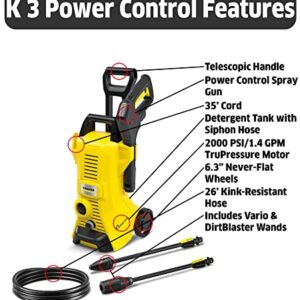 Karcher K 3 Power Control 1800 PSI 1.45 GPM Electric Power Pressure Washer with Vario & DirtBlaster Spray Wands