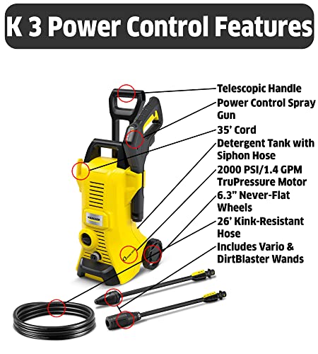 Karcher K 3 Power Control 1800 PSI 1.45 GPM Electric Power Pressure Washer with Vario & DirtBlaster Spray Wands