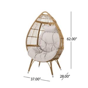 Christopher Knight Home Aimee Outdoor Wicker Teardrop Chair with Cushion, Beige, Light Brown