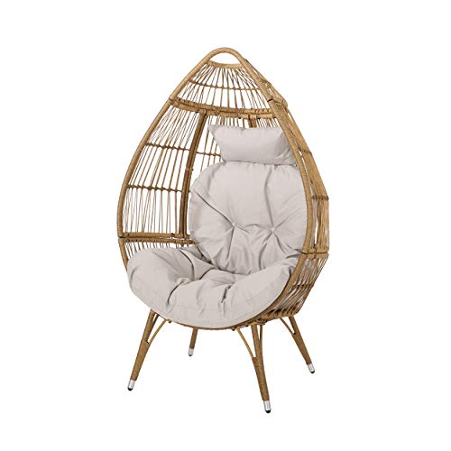 Christopher Knight Home Aimee Outdoor Wicker Teardrop Chair with Cushion, Beige, Light Brown