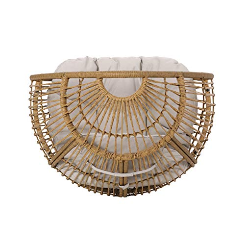 Christopher Knight Home Aimee Outdoor Wicker Teardrop Chair with Cushion, Beige, Light Brown