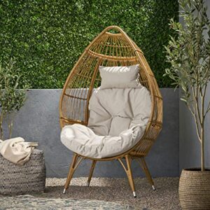 Christopher Knight Home Aimee Outdoor Wicker Teardrop Chair with Cushion, Beige, Light Brown