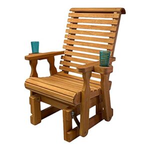 amish casual heavy duty 600 lb roll back high back treated glider chair with cupholders (cedar stain)