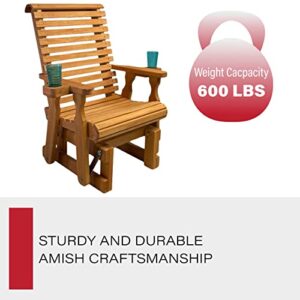Amish Casual Heavy Duty 600 Lb Roll Back High Back Treated Glider Chair with Cupholders (Cedar Stain)