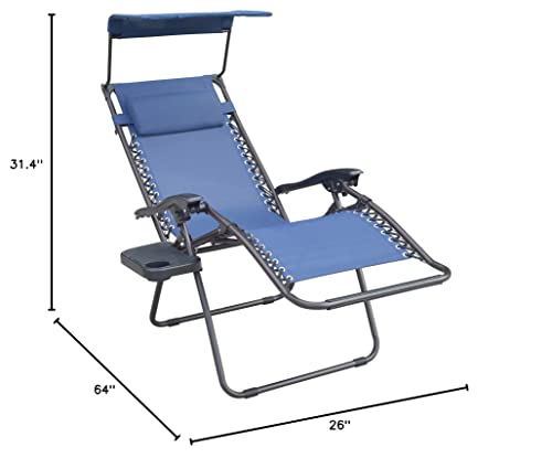 Jeco GCS18 Navy Blue Marina Zero Gravity Chair with Sunshade Pillow and Drink Tray