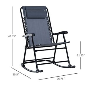 Outsunny Set of 2 Rocking Chairs Patio Lawn Chair Beach Folding Chairs with Pillow, Outdoor Portable Rocker for Camping Fishing Beach, Grey