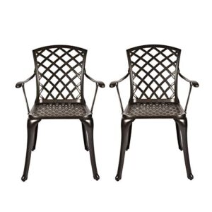 okida 2 piece cast aluminum arm dining chairs, outdoor patio bistro chair set of 2 for garden, backyard, lattice weave design