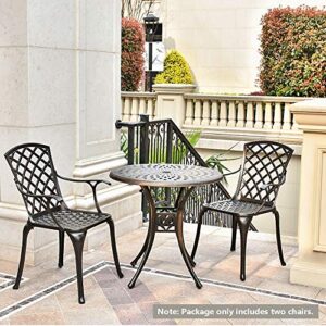 OKIDA 2 Piece Cast Aluminum Arm Dining Chairs, Outdoor Patio Bistro Chair Set of 2 for Garden, Backyard, Lattice Weave Design