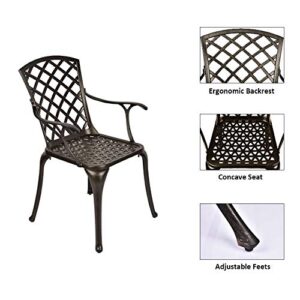 OKIDA 2 Piece Cast Aluminum Arm Dining Chairs, Outdoor Patio Bistro Chair Set of 2 for Garden, Backyard, Lattice Weave Design