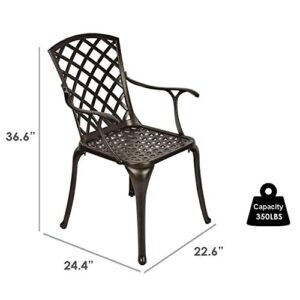 OKIDA 2 Piece Cast Aluminum Arm Dining Chairs, Outdoor Patio Bistro Chair Set of 2 for Garden, Backyard, Lattice Weave Design