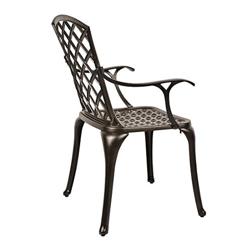 OKIDA 2 Piece Cast Aluminum Arm Dining Chairs, Outdoor Patio Bistro Chair Set of 2 for Garden, Backyard, Lattice Weave Design