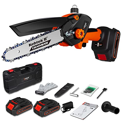 Kebtek 8 Inch Mini Chainsaw Cordless, Electric Chainsaw with Brushless Motor, 21V Portable Battery Chainsaw Hand Held Chain Saw for Tree Trimming Branch Wood Cutting
