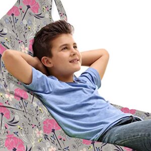 ambesonne floral lounger chair bag, repeating pattern of dandelions gillyflowers on greyish background, high capacity storage with handle container, lounger size, multicolor
