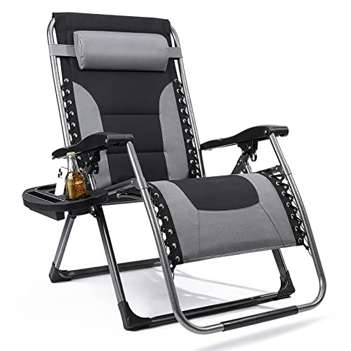 Luxspire Zero Gravity Chair XL, Padded Oversized Outdoor Lounge Recliner, Folding Adjustable Camping Chair, Patio Beach Backyard Lounger with Headrest&Side Table(Cup Holder),Heavy Duty 450 lbs,Black