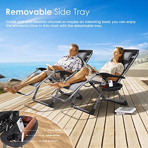 Luxspire Zero Gravity Chair XL, Padded Oversized Outdoor Lounge Recliner, Folding Adjustable Camping Chair, Patio Beach Backyard Lounger with Headrest&Side Table(Cup Holder),Heavy Duty 450 lbs,Black