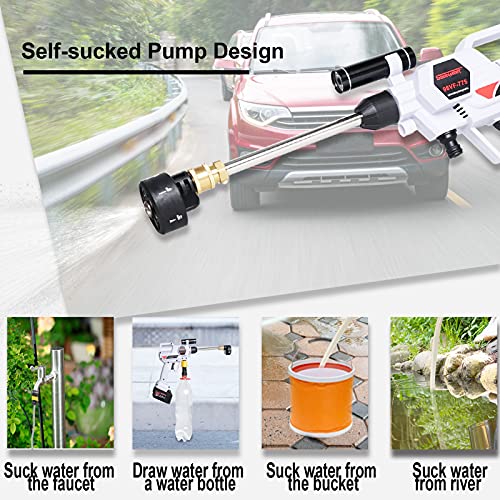 21V Cordless Pressure Washer, Max 870PSI, 2.11GPM, Electric Portable Pressure Washer with 6-in-1 Adjustable Nozzle, Battery and Charger with Accessories for Cleaning Floor Watering Car Flowers Fences