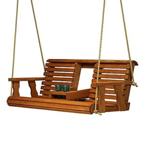 porchgate amish heavy duty 800 lb rollback console treated porch swing with hanging ropes (cedar stain)