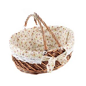 yrjj wicker picnic basket with handles & liner oval empty gift basket willow woven easter eggs & candy storage basket fruit serving basket kids blanket toy organizer, 1