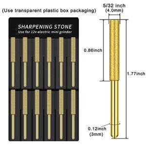 12 Pack Diamond Chainsaw Files, Burr Grinding Stone File, Titanium Plated Sharpening Wheels Chainsaw Sharpener Stone Electric Kit, Polishing Grinding Tool Grinding Bits (5/32 Inch/ 4.0 mm)