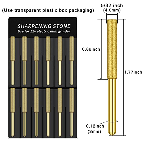 12 Pack Diamond Chainsaw Files, Burr Grinding Stone File, Titanium Plated Sharpening Wheels Chainsaw Sharpener Stone Electric Kit, Polishing Grinding Tool Grinding Bits (5/32 Inch/ 4.0 mm)