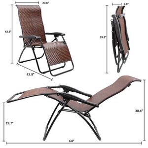 Homall Wicker Zero Gravity Chair Patio Folding Recliner Adjustable Portable Rattan Lounge Outdoor Chair for Lawn Poolside Yard Camping and Fishing (Brown)