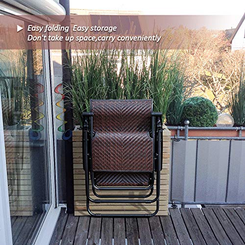 Homall Wicker Zero Gravity Chair Patio Folding Recliner Adjustable Portable Rattan Lounge Outdoor Chair for Lawn Poolside Yard Camping and Fishing (Brown)