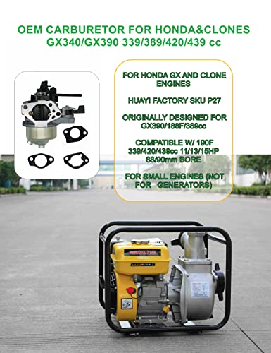 Huayi P27 Predator 420cc Carburetor 16100-ZF6-V01 for Honda and Clone GX390 GX340 11hp Predator 13hp Pressure Washer Snow Blower Mini Bikes