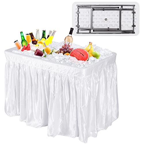 MIDDOW 4 Foot Folding Ice Cooler Table, Portable Buffet Cold Food Keeper w/Matching Skirt & Drain Plug, Foldable Patio Outdoor Chilling Table Great for Party, Picnic, Camping, Wedding, BBQ