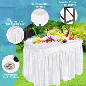 MIDDOW 4 Foot Folding Ice Cooler Table, Portable Buffet Cold Food Keeper w/Matching Skirt & Drain Plug, Foldable Patio Outdoor Chilling Table Great for Party, Picnic, Camping, Wedding, BBQ