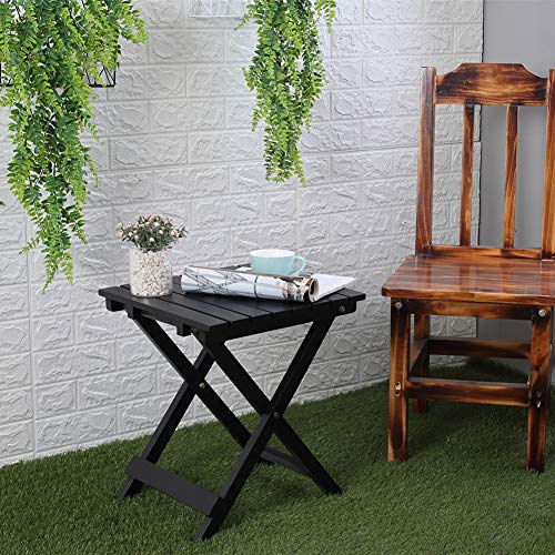 B&Z KD-40B Small Side Table Wood Square Portable Folding Plant Stand, End Table 18'' Tall (Black)