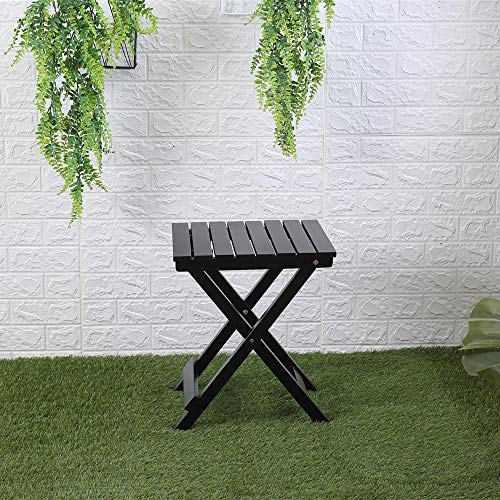 B&Z KD-40B Small Side Table Wood Square Portable Folding Plant Stand, End Table 18'' Tall (Black)