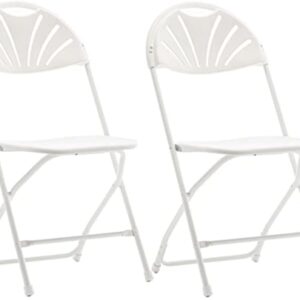 BTEXPERT White Plastic Folding Steel Frame Commercial High Capacity Event Chair Lightweight Wedding Party Set of 2