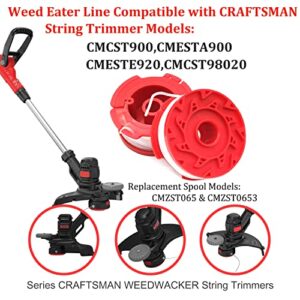 Weed Eater String for Craftsman CMZST0653 CMZST065,0.065" String Trimmer Line 30 Feet,QUASION Weed Eater Line 20V Trimmer Spool(6 Spool,1 Cap CMZST120SC,1 Spring)