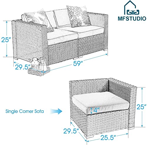 MFSTUDIO 2 Piece Patio Loveseat Outdoor Sectional Furniture Rattan Corner Sofa Set - Blue