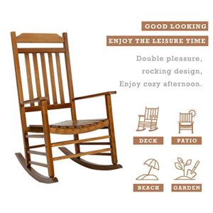Kozyard High Back Slat Porch Rocking Chair, Solid Wood Rocker for Outdoor Or Indoor Use (Natural)