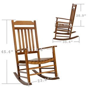 Kozyard High Back Slat Porch Rocking Chair, Solid Wood Rocker for Outdoor Or Indoor Use (Natural)