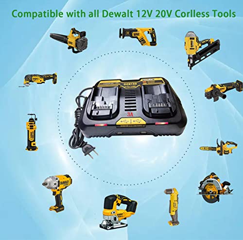 Replace Dewalt 20v Dual Battery Charger DCB102 Compatible with Dewalt Charger DCB112 DCB115 DCB118 to Charge 20V 60V 12V Dewalt Battery DCB201 DCB204 DCB203 DCB606-2 DCB609-2...