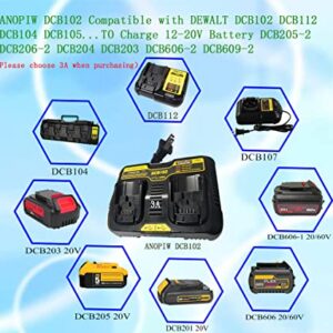 Replace Dewalt 20v Dual Battery Charger DCB102 Compatible with Dewalt Charger DCB112 DCB115 DCB118 to Charge 20V 60V 12V Dewalt Battery DCB201 DCB204 DCB203 DCB606-2 DCB609-2...