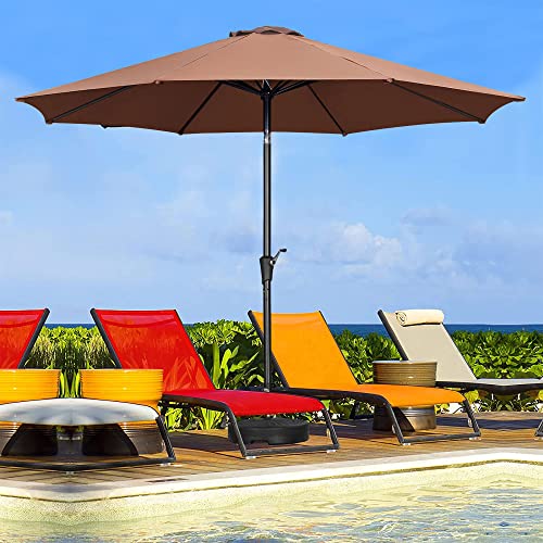 HYD-Parts 11 FT Large Patio Umbrella Waterproof and Sun Shade 360-Degree Outdoor Umbrella with Tilt and Crank (Coffee)