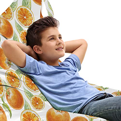 Ambesonne Tangerine Lounger Chair Bag, Orange Fruit Pattern with Leaves Pattern Watercolors Citrus Art Vintage, High Capacity Storage with Handle Container, Lounger Size, Pale Green Orange