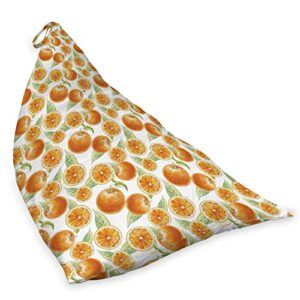 Ambesonne Tangerine Lounger Chair Bag, Orange Fruit Pattern with Leaves Pattern Watercolors Citrus Art Vintage, High Capacity Storage with Handle Container, Lounger Size, Pale Green Orange