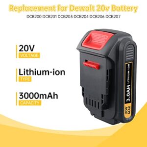 Mingsci 2Pack 3.0Ah DCB201 Replacement Battery for Dewalt 20V Battery Lithium-ion Compatible with 20V Dewalt Batteries DCB207 DCB206 DCB203 DCB204 DCB200 DCB180