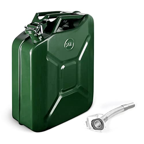 Gas Can with Flexible Spout System, 5 Gallon Metal Fuel Can, Cold-Rolled Plate Petrol Diesel Storage Portable Tank, Gasoline Bucket for Car Truck Off Road Emergency Supply Boat, Green