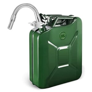 gas can with flexible spout system, 5 gallon metal fuel can, cold-rolled plate petrol diesel storage portable tank, gasoline bucket for car truck off road emergency supply boat, green